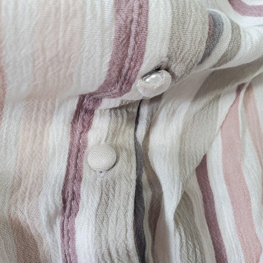 WOMEN'S Japna Neutral Striped Long Sleeve Crop Top Size M Buttons Smocked - Picture 4 of 11